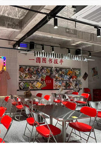 港式茶餐厅桌椅餐饮麻辣烫快餐店市井风大排档烧烤店不锈钢桌商用 不锈钢折叠椅【橙色】加厚款 官方标配