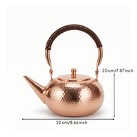Hammered Copper Tea Kettle Polished Teapot with Wrapped Handle Handmade Look