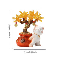 Auspicious Cat with Fortune Tree Chinese Style Auspicious Cat Ornament