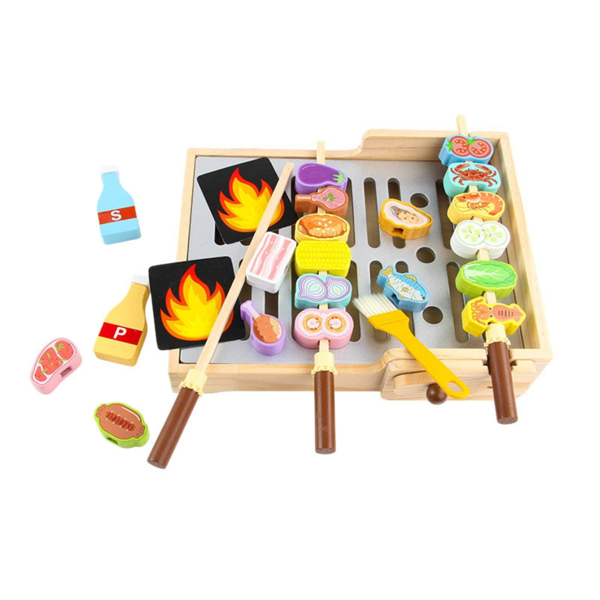 Wooden Barbecue Playset Interactive Parent-Child Play Toy Barbecue Grill Realistic Design Wooden Grill Toy for Kindergarten