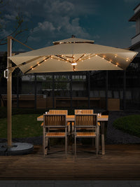Outdoor Roman Umbrella with Solar Light Strips, Manual Lift, Iron Frame