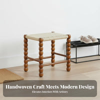 Woven Top Wooden Stool sturdy Wood Frame Footrest Multifunctional for Living Room