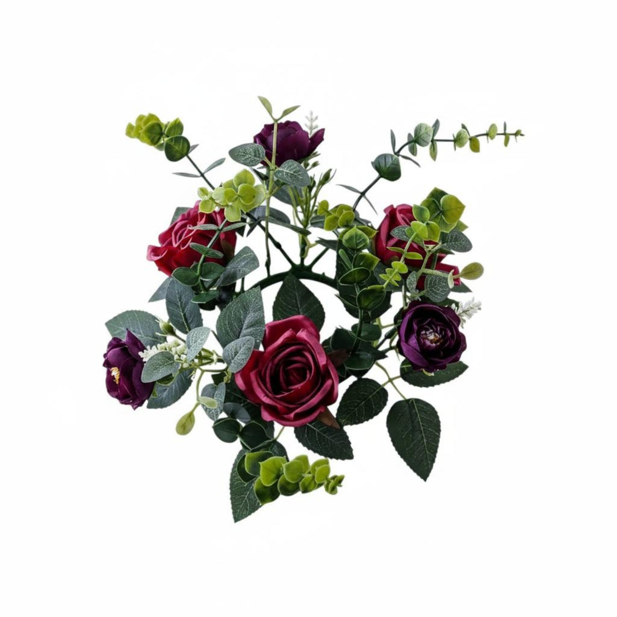 Decorative Candle Holder Centerpiece Plastic Silk Flower Circle Green Foliage