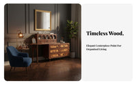 Extendable Dressing Table with Side Cabinet Vintage design Makeup Desk Integrated Storage Large Round Mirror for Walk-in Closet