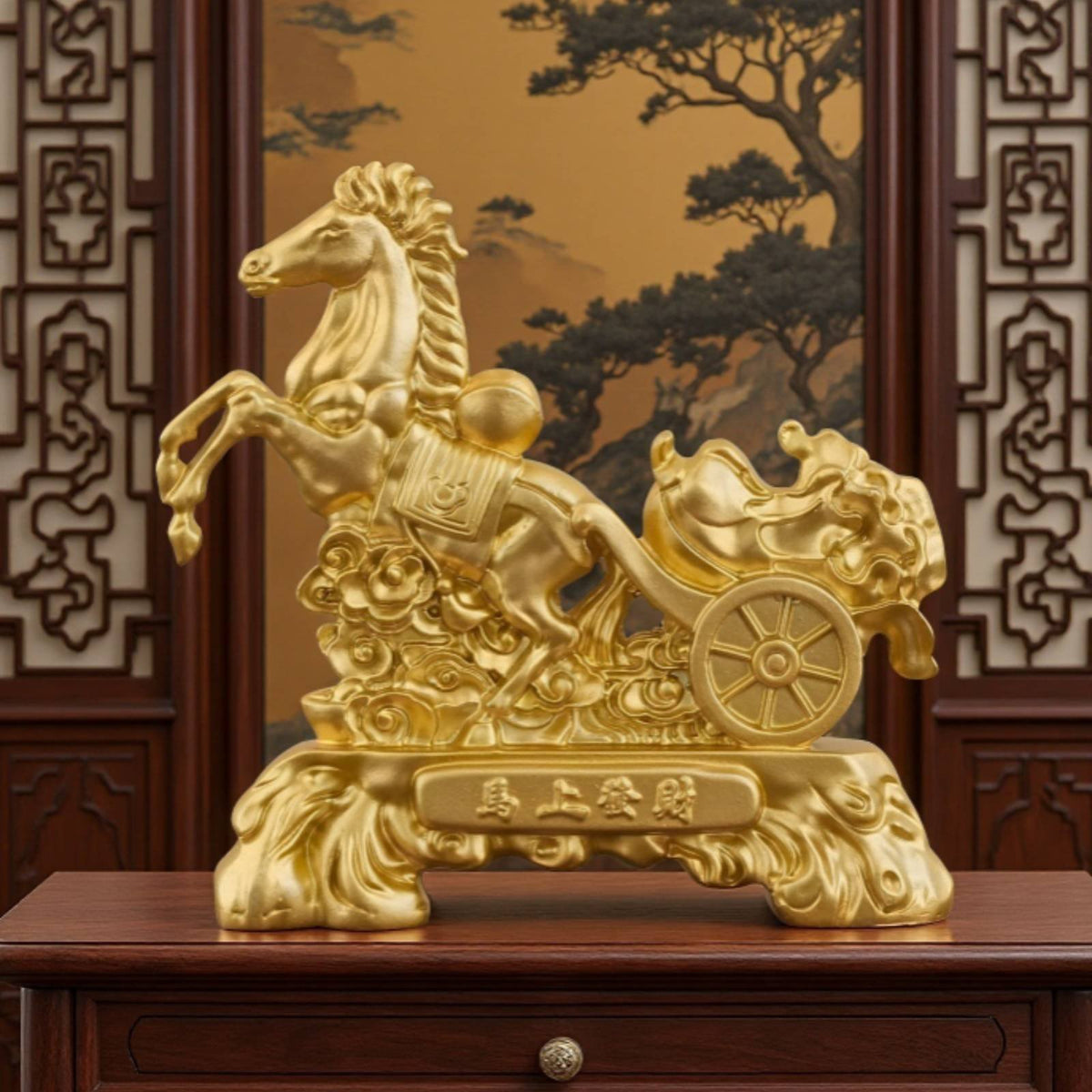 Meaningful Gift Chinese Wealth Horse Figurine Intricately Detailed Golden Horse Ornament for Business Owners, Office, Shop, Desktop