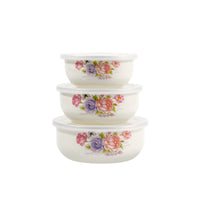 3 Pieces Enameled Bowls with Lids Nesting Kitchenware Long-Lasting