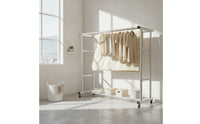 Double Rod Clothes Drying Rack Foldable Clothes Rack with Wheels Heavy Duty Portable for Laundry Room