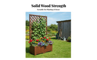 Brown Wood Planter Box with Trellis, 100cm Louvred Freestanding Raised Garden Bed, Outdoor for Balcony Patio Courtyard
