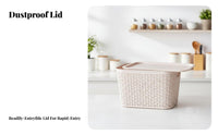 Woven-Pattern container with Handles Lidded Organizing Box all-purpose for Students