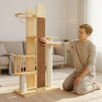 Wood Cat Climbing Structure Sturdy and Stable with Scratching Posts Space-Saving Vertical Design Pet Furniture