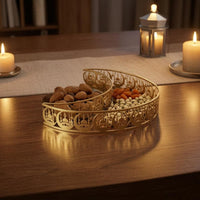 Gold-Colored Crescent Serving Tray Traditional Motifs Openwork Tray