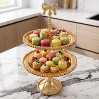 Tiered Stand with Mirrored Trays Ornate 2-Tier Dessert Stand Decorative Cupcake Display Display Stand for Party Hosts, Brides, Afternoon Tea