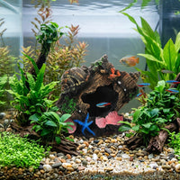 Resin Barrel Aquarium Decoration, Broken Barrel Decor and Aquarium Ornaments, Weathered Textured Hiding Cavity for Freshwater and Terrariums