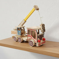 Wooden Crane Truck Decorative Toy Crane Vehicle Moving Arm for Playroom, Nursery