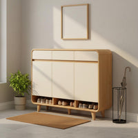 Solid Wood Footwear Storage Cabinet Space-Saving Design Entryway Storage Cabinet Sturdy Construction Modern Shoe Rack with Doors for Hallway