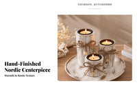 3 Pieces Wooden Candle Holder with Tray | Cozy Farmhouse Style, Candle Holder with Jute Bow, for Tabletop