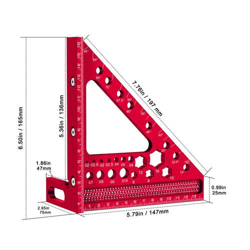 Multi-Angle Measuring Tool Aluminum Alloy Miter Angle Ruler High Precision Carpentry Square Measurer for Professionals, Carpentry