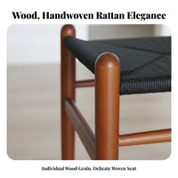 Woven Top Wooden Stool Handwoven Backless Woven Stool Multi-Purpose for Tea Room