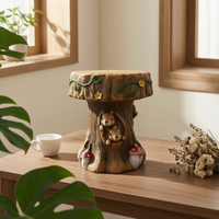 Animal Themed Stool Weathered Look Squirrel Carved Stool Hand Painted Outdoor Decor for Courtyard, Park