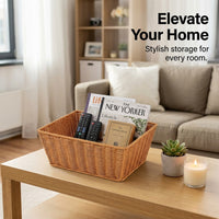 Woven Fruit Basket for Kitchen with Iron Frame, Rattan Style Storage for Pantry Organization, Rust Resistant Design for Households