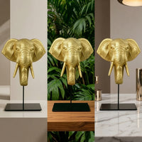 Elephant Head on Stand Gold Elephant Head Figurine Sculptural for Living Room