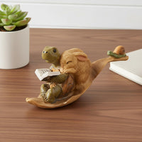 Turtle and Rabbit Reading Figurine Cute Design Resin Creature Sculpture