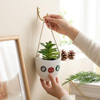 Plant Pots and Flower Pots for a Hanging Plant, Pack of 2 Oval Ceramic Wall Planter for Home Office, Glazed Air Plant Holder, Gift for Lovers