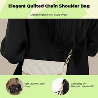 Quilted Chain Crossbody Bag, Geometric Handbag, Multi-Pocket