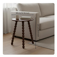 Round Bobbin Leg Table Solid Wood Bobbin Leg Accent Table Space Saving Vintage Design Nightstand for Living Room, Bedroom