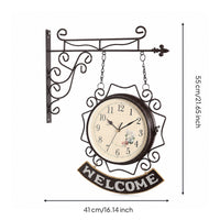 Double-Sided Wall Clock with Bracket Decorative Train Station Clock Analog for Hallway, Living Room