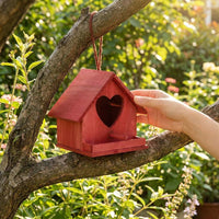 Bird Boxes for Gardens UK and Bird Houses for Garden, Red Wooden Birdhouse, Hanging Birdhouse with Perch for Nesting and Garden Decor