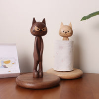 实木创意猫咪立式纸巾架胡桃木置物收纳架餐厅厨房免打孔卷纸架