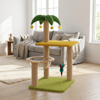Coconut Tree Cat Climber Activity Centre with Round Base, Sisal Rope Scratching Tree Indoor Playhouse for Adult Cats