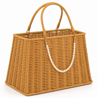 Wicker Basket with Handle, Wicker Gathering Trug, Pastoral Brown Storage for Fruit, Picnics & Garden Harvest