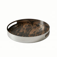 Tray with Wood-Grain Interior Shallow Stainless Steel Tray Polished Serving Platter for Coffee Table