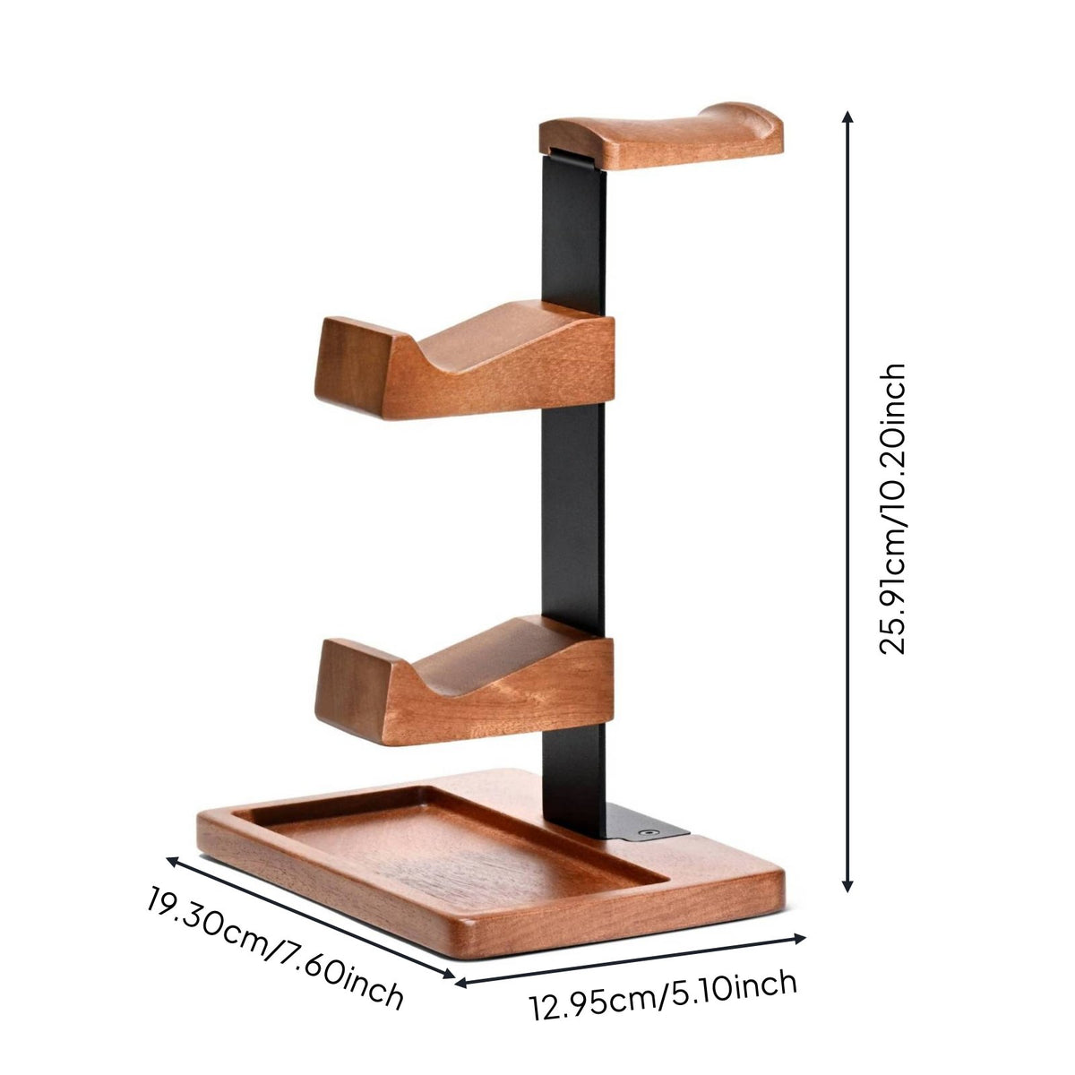 Wooden Headphone Controller Stand Space Saving Double Controller and Headset Dock Easy Assembly Wood and Metal Headset Stand