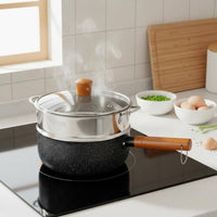 Maifan Stone Cooking Pot Even Heat Distribution Non-Stick Battered Fryer Small Fryer Pot with Drainer Rack Spatter-Resistant Lid