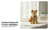 Spectral Witch Figurine with Pumpkin | Detailed Patchwork Design, Gold-Toned Finish Accents, spectral Figurine with Pumpkin Bucket, for Tiered Tray