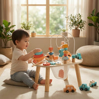 Wooden Activity Table with Bead   Multifunction Sensory Table with Xylophone Educational Child Centered Learning Toy for Young Children, Playroom