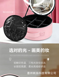 带镜子led灯圆形化妆包收纳包大容量手提化妆品跟妆防水功能便携