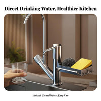 complete Design Soap Dispenser with Sponge Holder Press-Action Pump Multi-Compartment Sink Organizer Drainage Tray Countertop holder Space Saving for Homemakers, Homeowners, Parents, Kitchen, Home