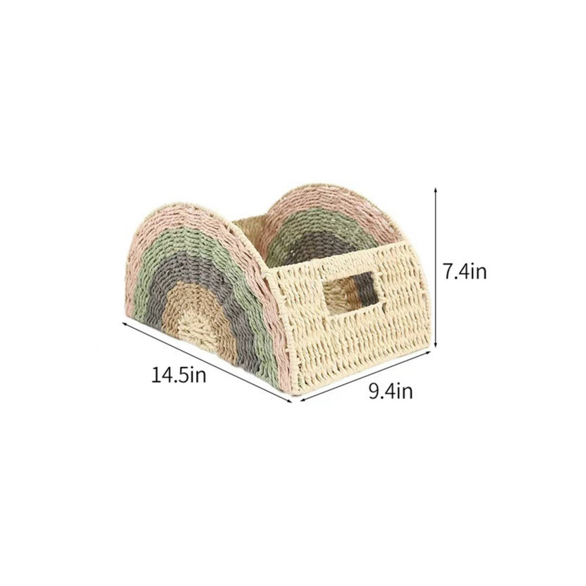 Rainbow Woven Basket Bohemian Design Fan Shaped Storage Holder Decorative Paper Rope Organizer Basket for Entryway, Nursery