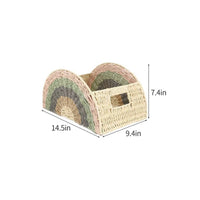 Rainbow Woven Basket Bohemian Design Fan Shaped Storage Holder Decorative Paper Rope Organizer Basket for Entryway, Nursery