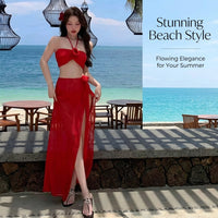 Swimsuit for Girls and Women with Stylish Swimming Costume Design, Three Piece Swim Dress with Padded Bra and Long Skirt for Water Sports