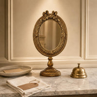 Oval Tabletop Mirror Pedestal Base Home Decor Decorative