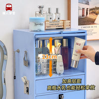 懒人学堂铁艺化妆品收纳盒铁皮柜带锁梳妆台桌面香水护肤品收纳柜