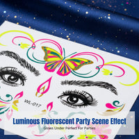 Event Face Decal Sticker, Luminous Sparkle, Waterproof, Nightclub