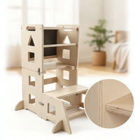 Toddler Platform Foldable Helper Platform Kids Kitchen Step Stool Wooden Step Stool with Safety Rails Natural Finish
