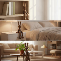 Hare Figurine with Dangling Legs Wood-Grain Bunny Shelf Sitter Rustic Hare Figurine for Windowsill, Desk