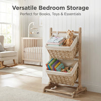 Heavy Duty Shelving Unit for Living Room Bathroom, Narrow Storage Rack with Bamboo Wood Frame, Fabric Cover Organizer, Freestanding Floor